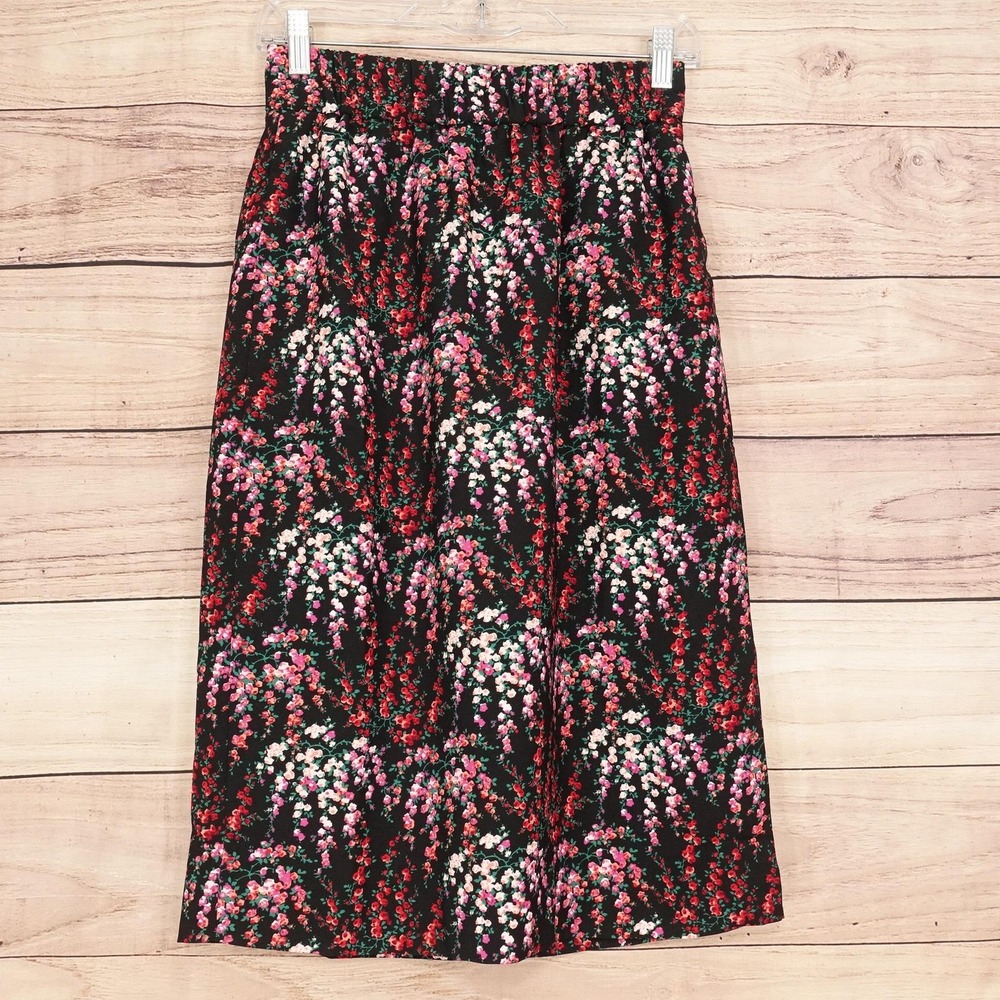 J CREW Skirt Womens XXS Multicolor Floral Print A-Line Midi Elastic Waist Lined
